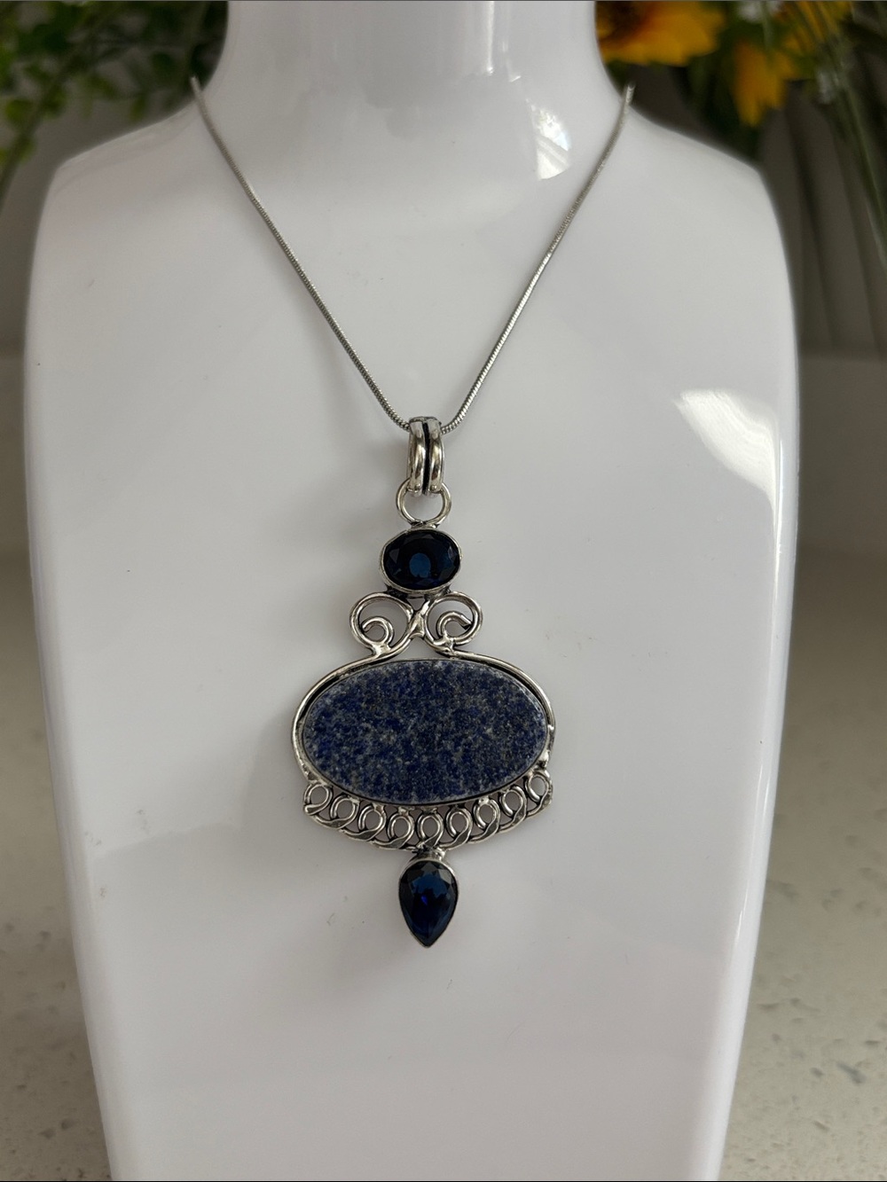 Lapis Lazuli & Tanzanite Ethnic Artisan Handcrafted Gemstone Pendant Necklace